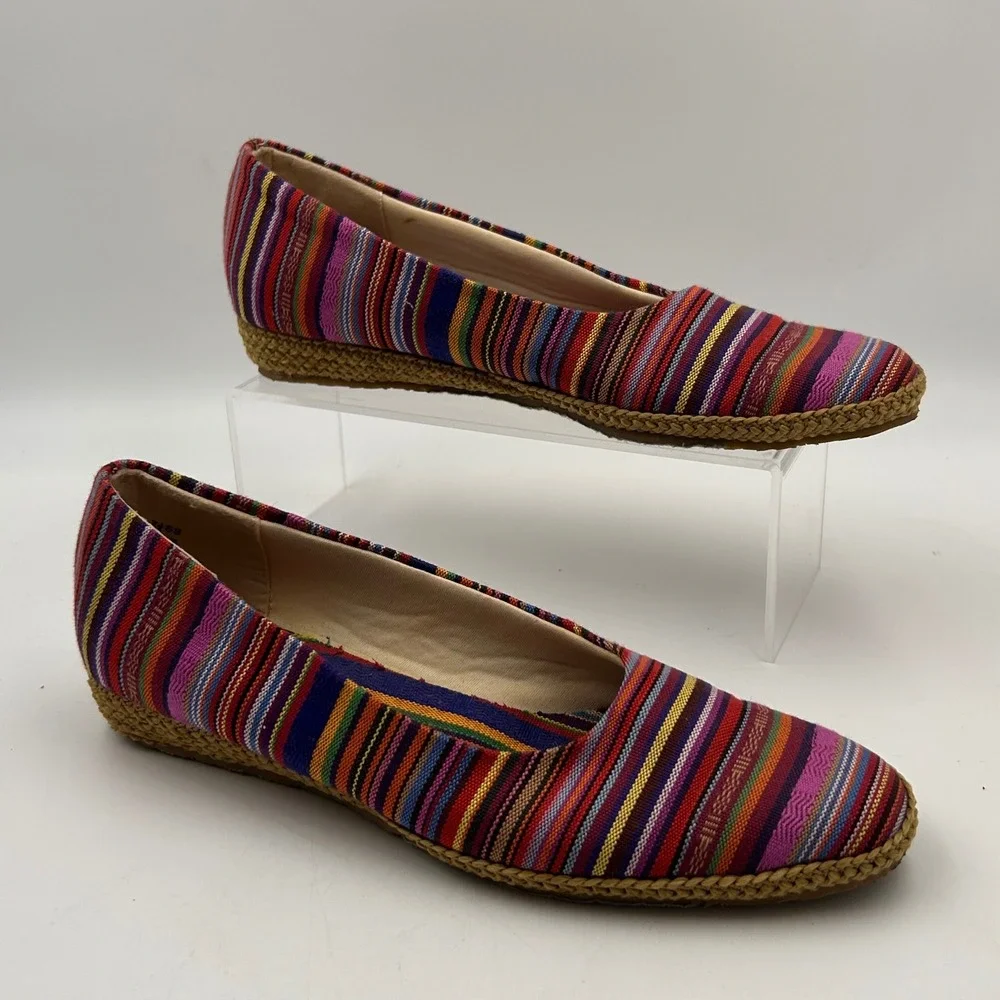 Marino Espadrille Flats Womens 7.5 SS Multi Color Striped Boho Summer Shoes‎
